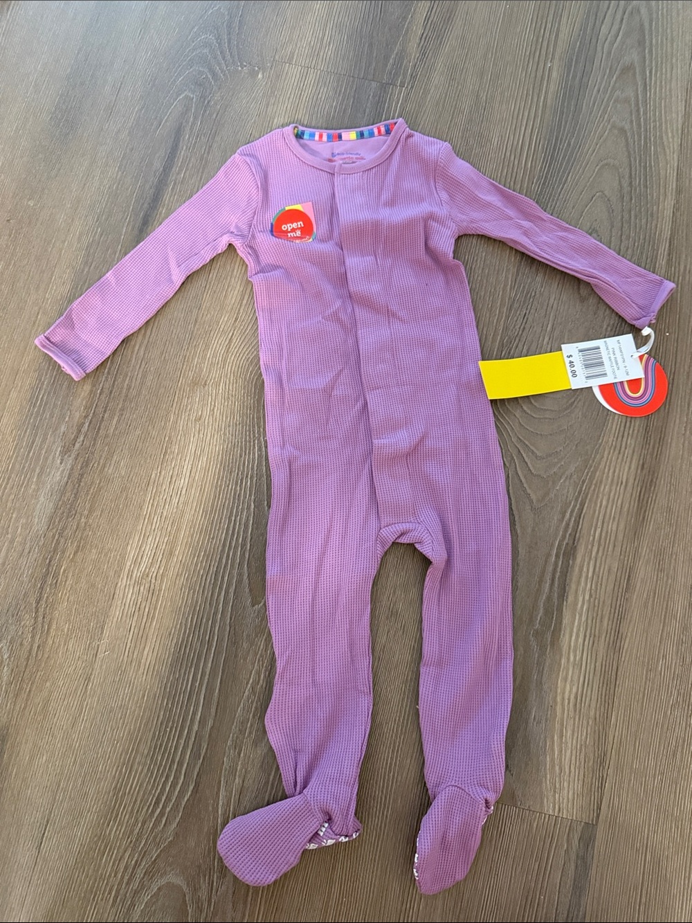 NWT Magnetic me modal cotton waffle footie in pink ribbon 9-12m